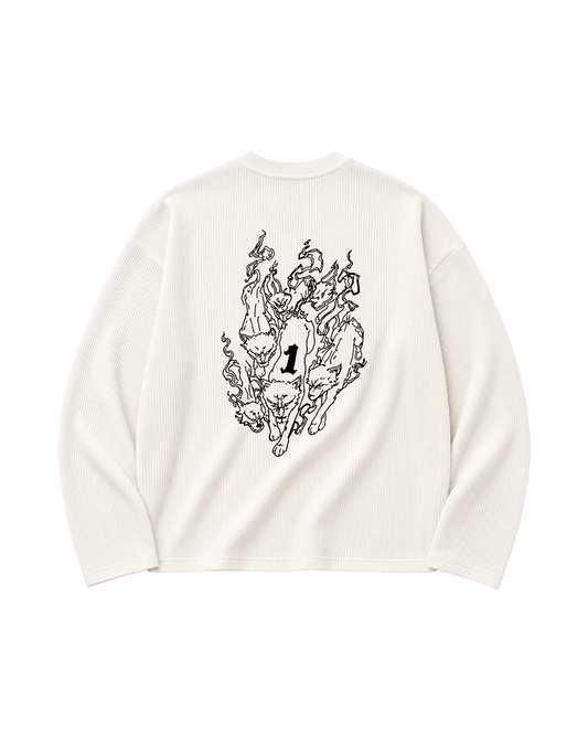 Divine Dogs waffle-knit anime tee — Jujutsu Kaisen streetwear by Yoraku