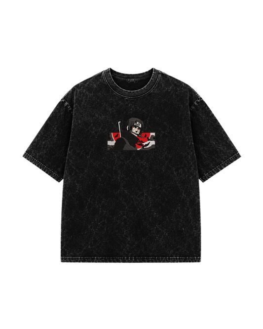 YORAKU – EMBROIDERED BLOOD MOON TEE (ITACHI · イタチ)